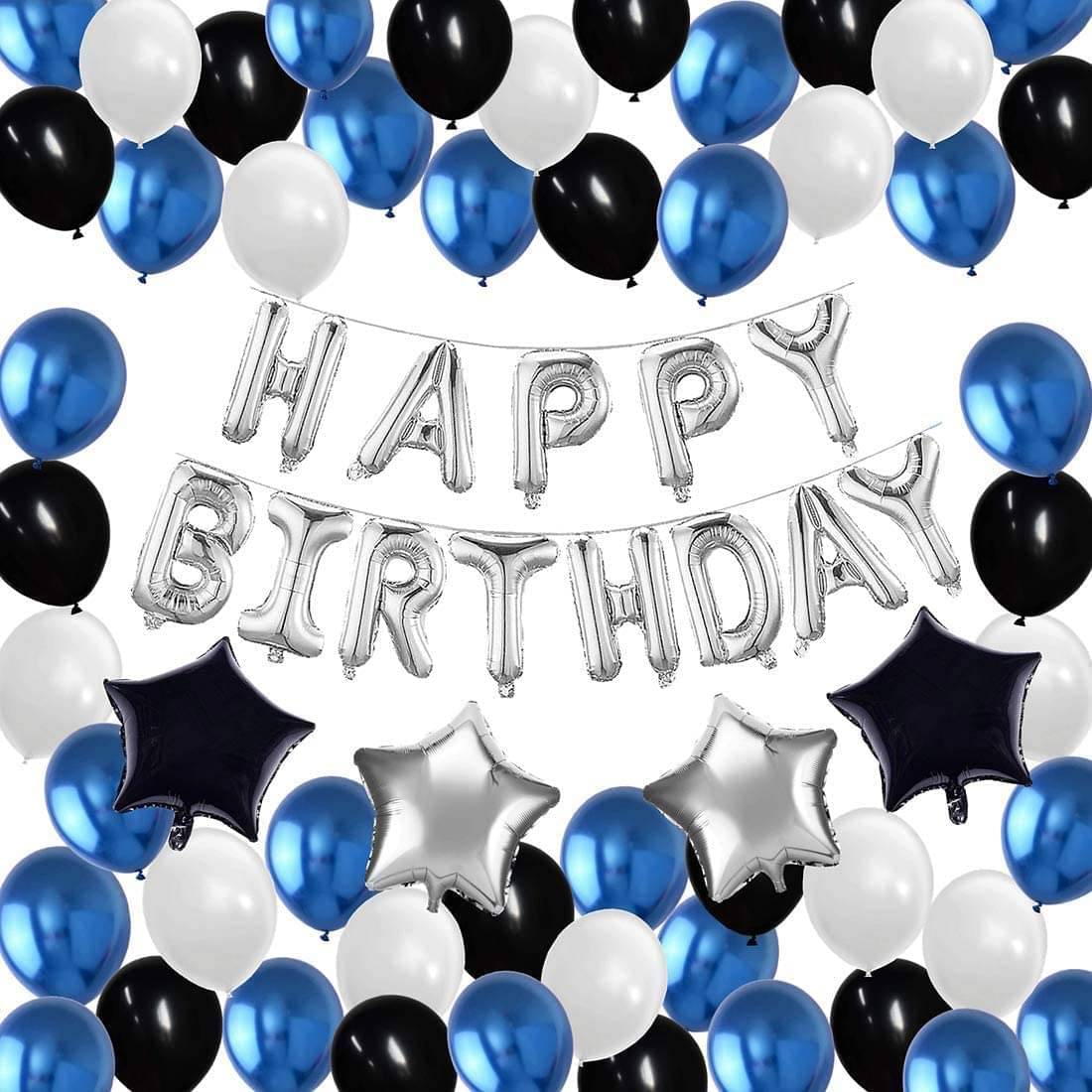     			ZYOZI Party Decoration Birthday Decorations/party Decoration Supplies with Happy Birthday Banner/Happy Birthday Balloons Decor, Perfect for Girls Boys Kids Women and Men/Blue Silver and Black (Pack of 43)