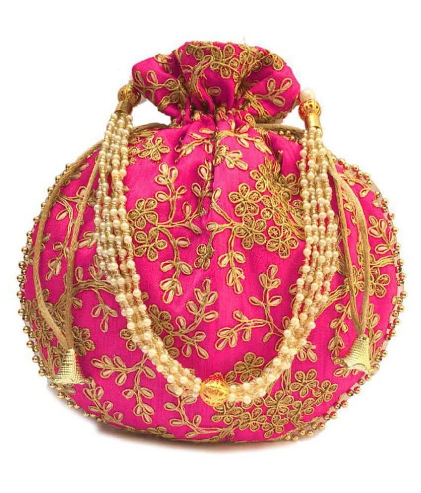 Bulbul Pink Silk Potli - Handbags | Buy online on ZillyBuy