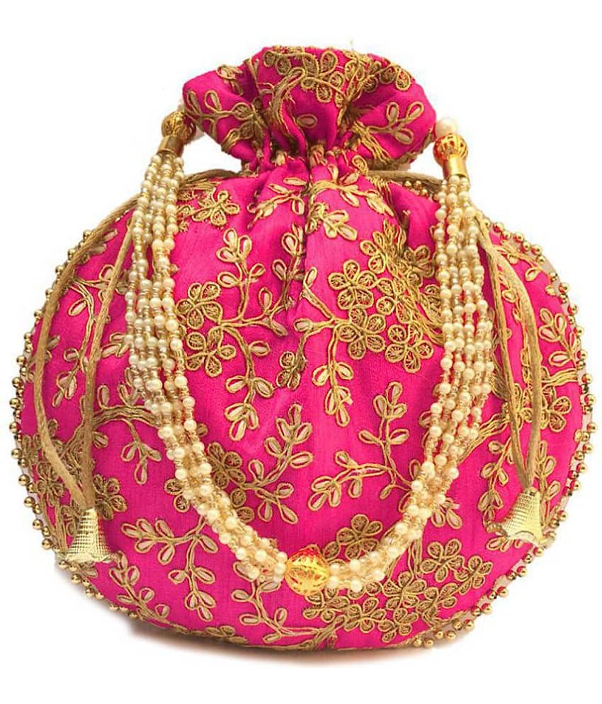 Bulbul Pink Silk Potli - Handbags | Buy online on ZillyBuy