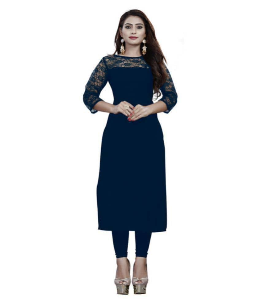 Dream Beauty Fashion - Blue Crepe Women's Straight Kurti ( Pack of 1 ) - Kurtis, Tunics | Buy online on ZillyBuy