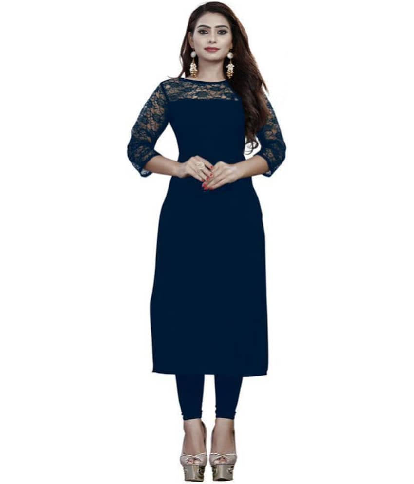 Dream Beauty Fashion - Blue Crepe Women's Straight Kurti ( Pack of 1 ) - Kurtis, Tunics | Buy online on ZillyBuy