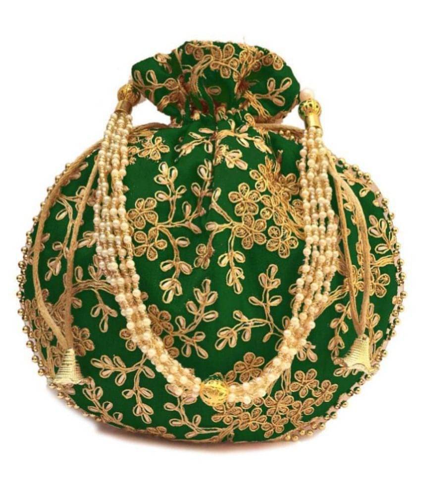     			Raj Green Silk Potli