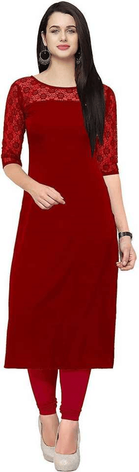 Hemang Fashion - Red Crepe Women's A-line Kurti Hemang Fashion - Red Crepe Women's A-line Kurti
