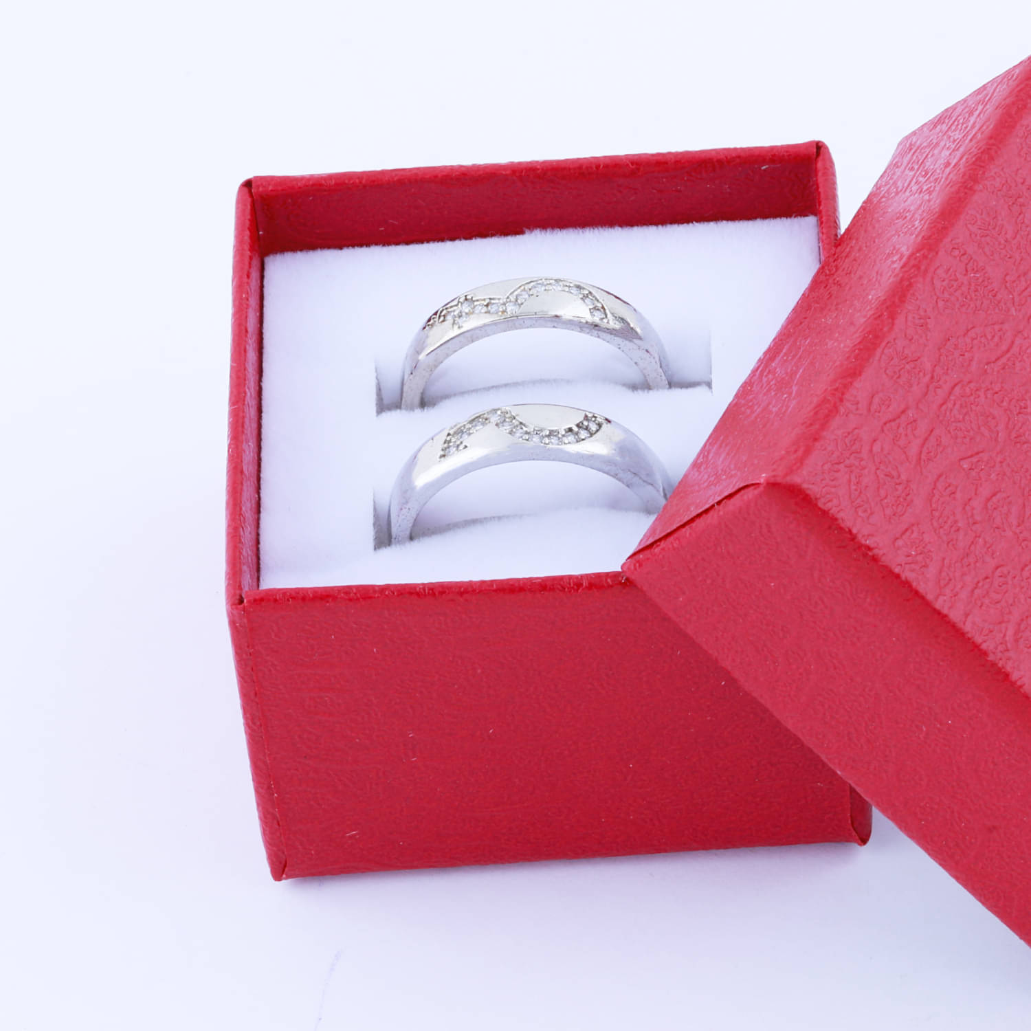     			Adjustable Couple Rings Set for lovers Silver Plated Solitaire for Men and Women