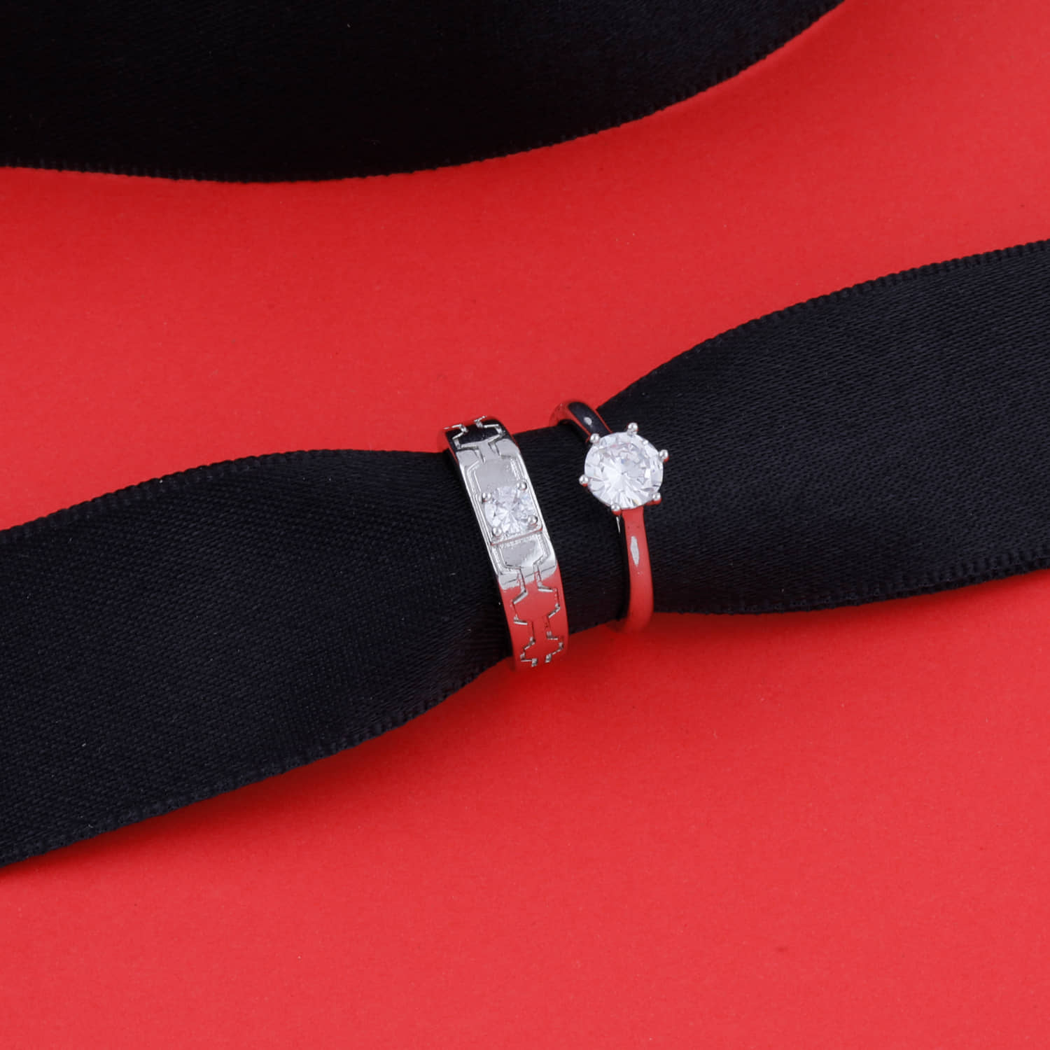 Adjustable Couple Rings Set for lovers Silver Plated Solitaire for Men and Women
