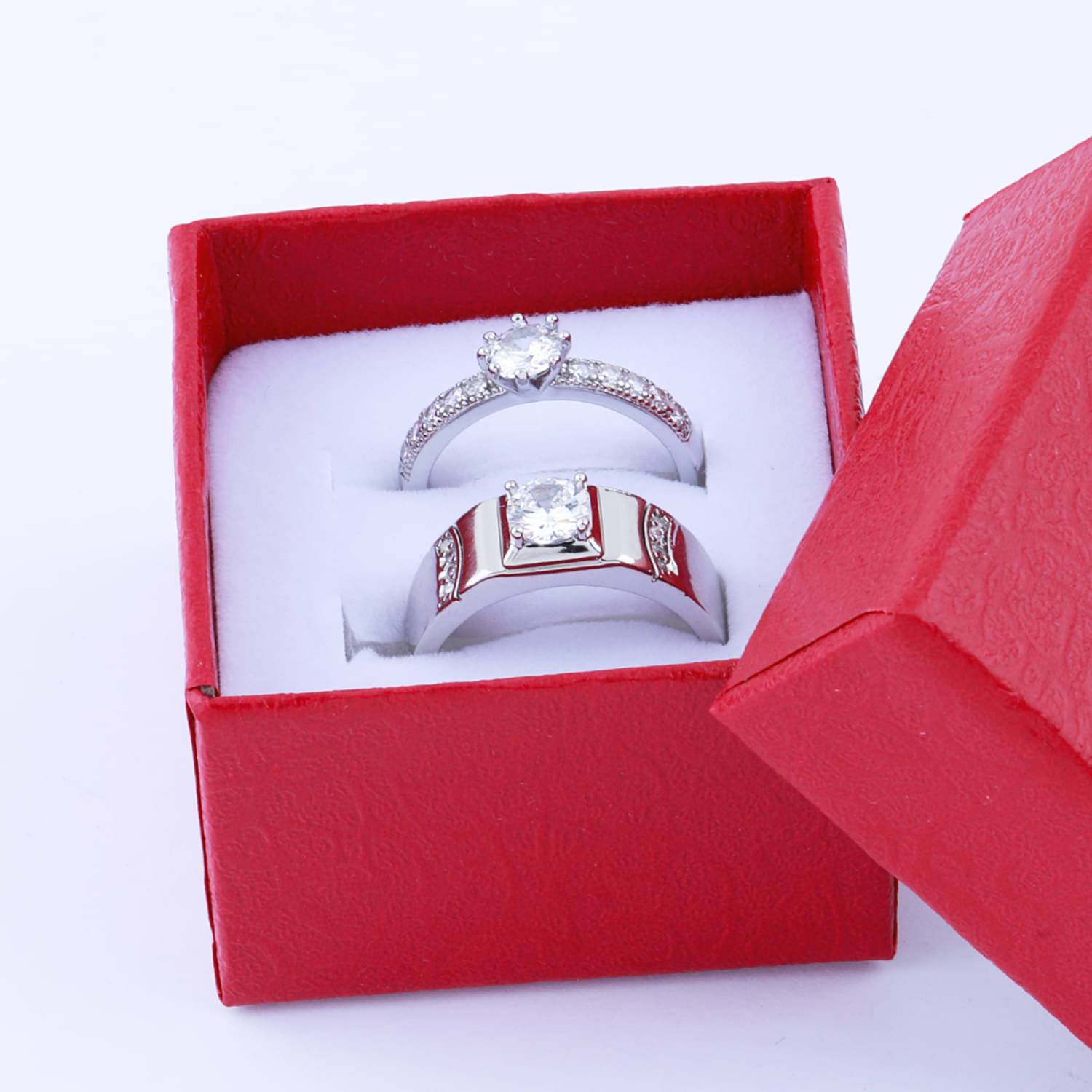     			Adjustable Couple Rings Set for lovers Silver Plated Solitaire for Men and Women
