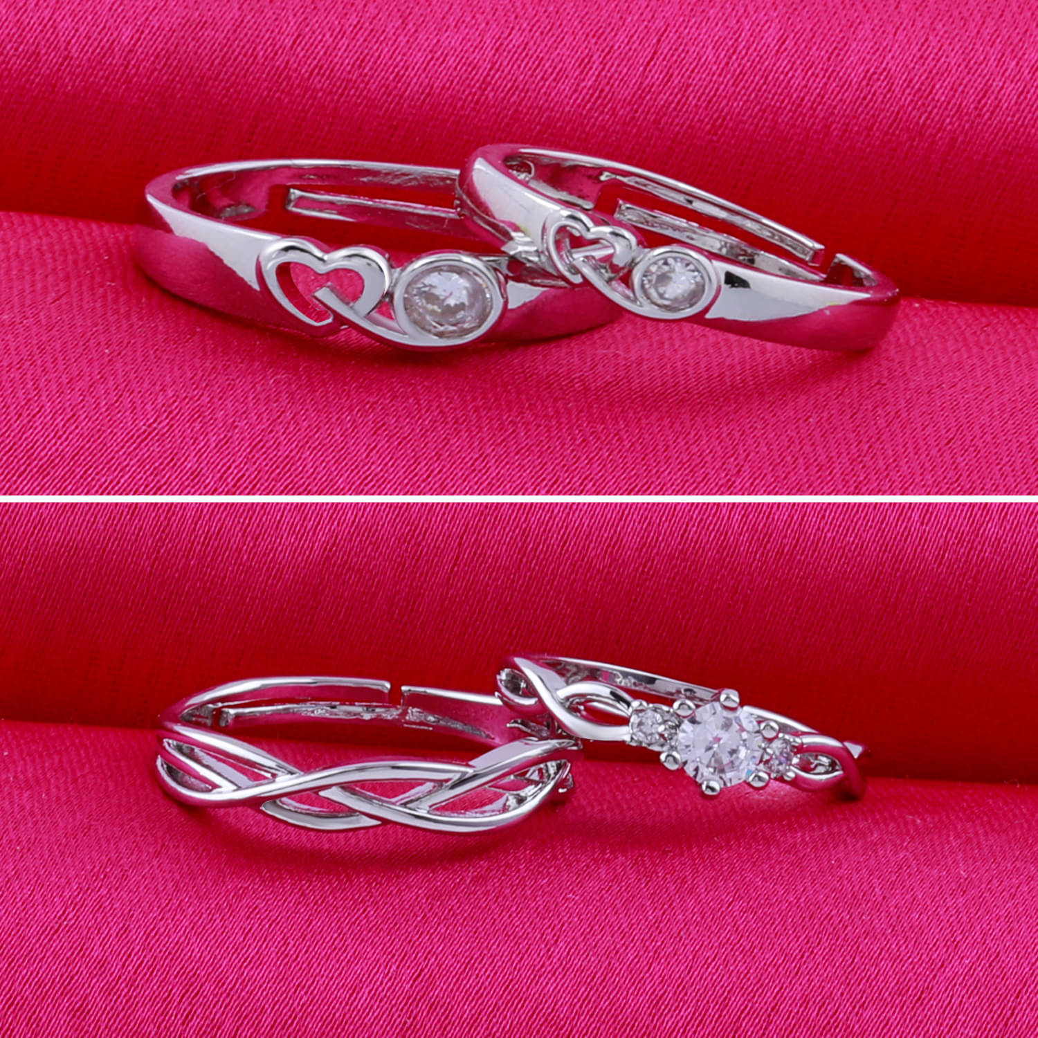 Adjustable Couple Rings Set for lovers Silver Plated Party Wear Solitaire for Men and Women 2 Pair Adjustable Couple Rings Set for lovers Silver Plated Party Wear Solitaire for Men and Women 2 Pair