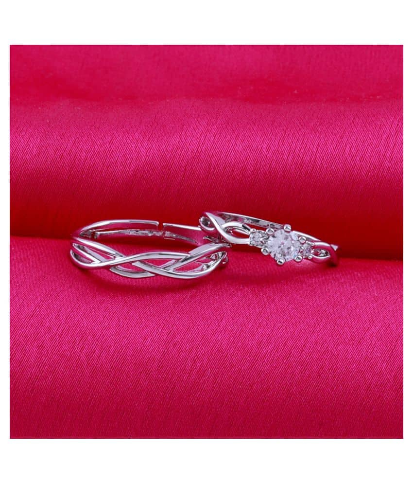 Adjustable  Party Wear Couple Rings Set for lovers Silver Plated Solitaire for Men and Women