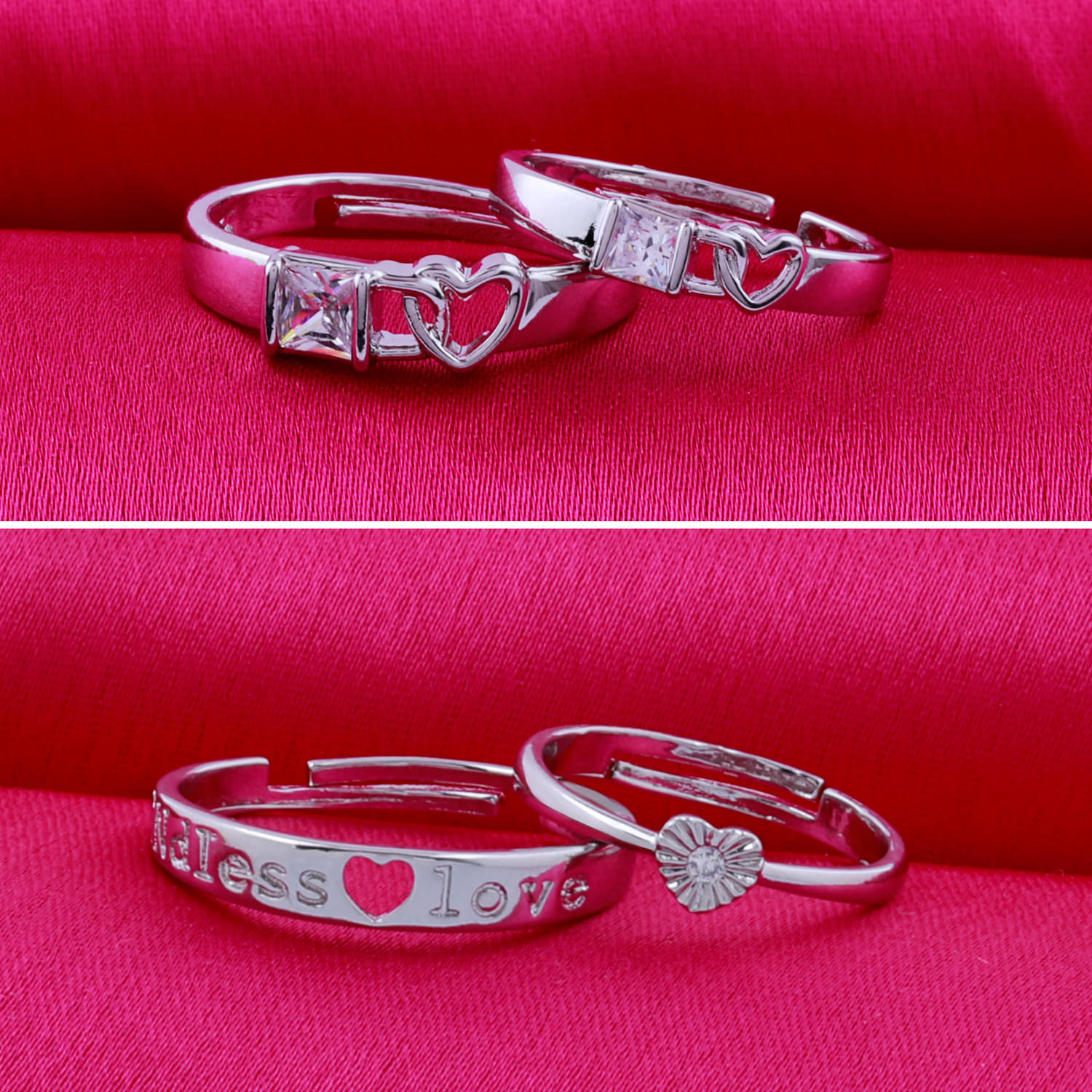 Designer Adjustable Couple Rings Set for lovers Silver Plated Solitaire for Men and Women 2 Pair Designer Adjustable Couple Rings Set for lovers Silver Plated Solitaire for Men and Women 2 Pair
