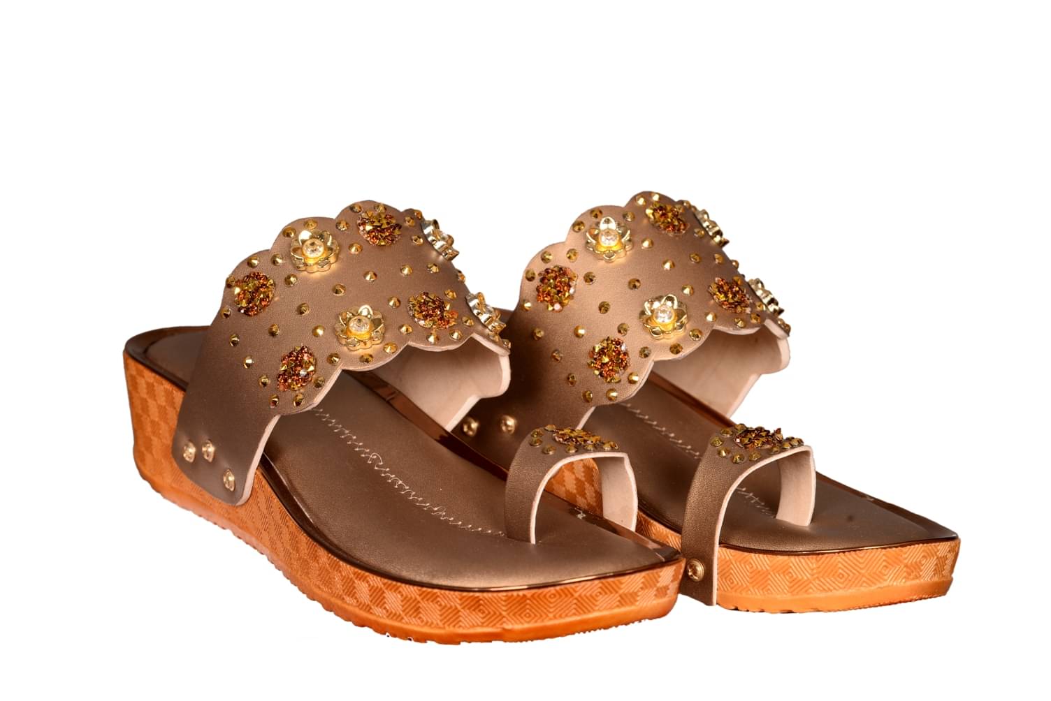     			Footprints Brown Block Heels