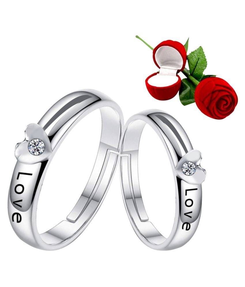 Silver Plated Adjustable Couple Rings Set for lovers Ring with 1 Piece Red Rose Gift Box for Men and Women Silver Plated Adjustable Couple Rings Set for lovers Ring with 1 Piece Red Rose Gift Box for Men and Women
