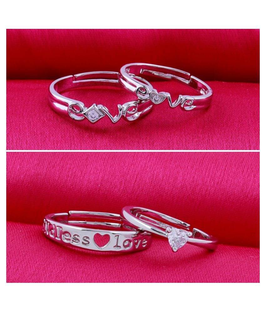 Silver Plated  Adjustable Couple Rings Set for lovers Solitaire for Men and Women 2 Pair     			Silver Plated  Adjustable Couple Rings Set for lovers Solitaire for Men and Women 2 Pair