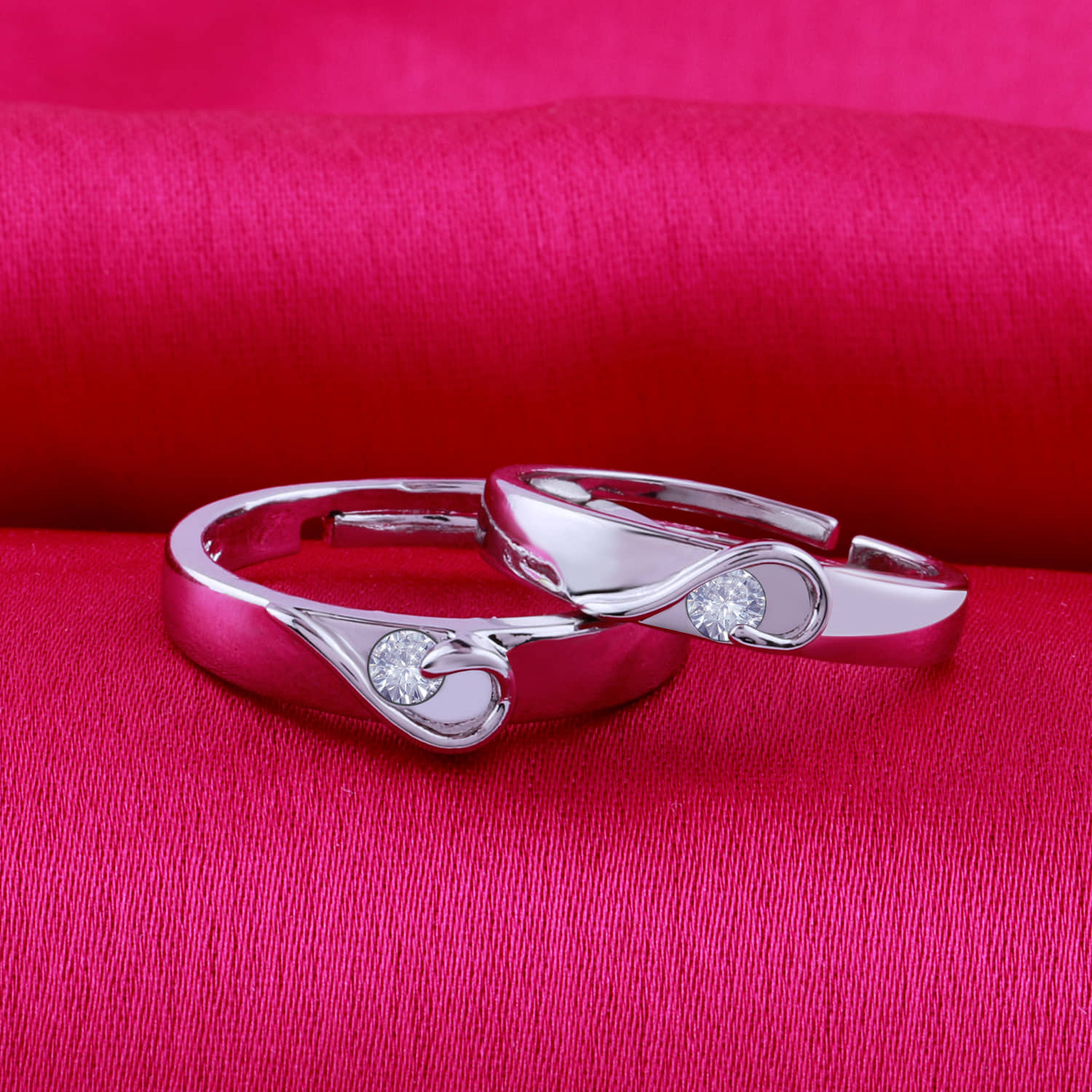 Silver Plated  Adjustable Couple Rings Set for lovers Solitaire for Men and Women