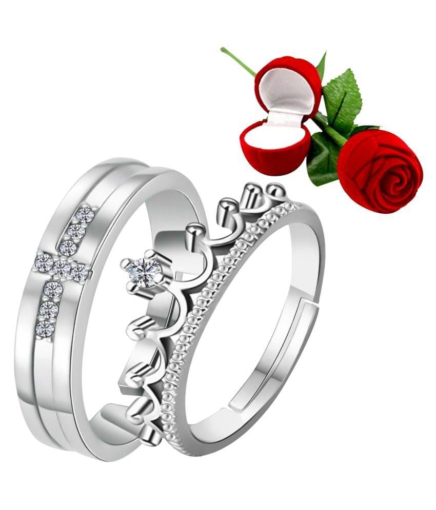 Silver Plated Adjustable Couple Rings Set for lovers Ring with 1 Piece Red Rose Gift Box for Men and Women Silver Plated Adjustable Couple Rings Set for lovers Ring with 1 Piece Red Rose Gift Box for Men and Women