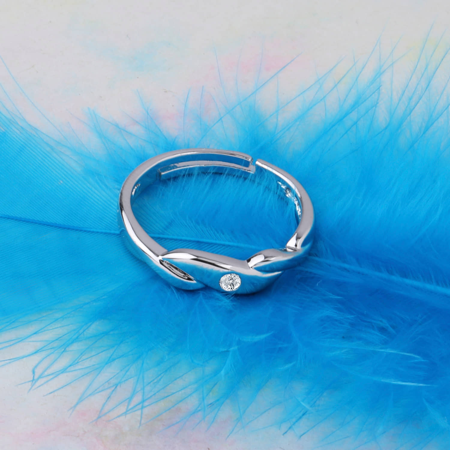 Silver Plated Stylish Solitaire Adjustable Ring For women Girls
