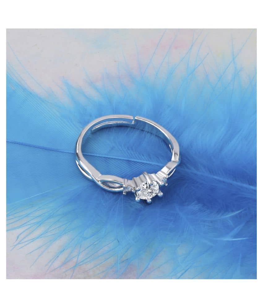 Silver Plated Stylish Solitaire Adjustable Ring For women Girls