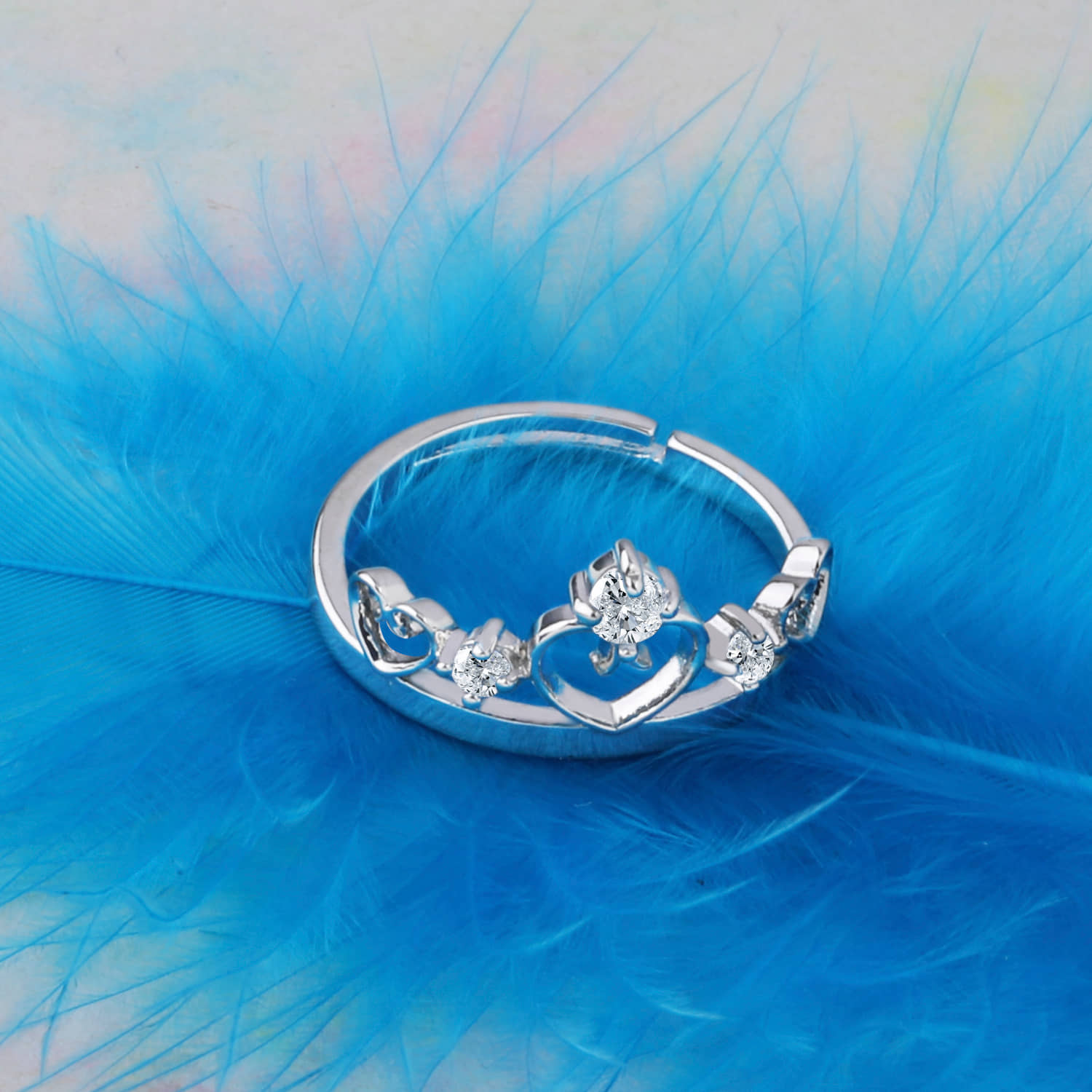 Silver Plated Stylish Solitaire Adjustable Ring For women Girls