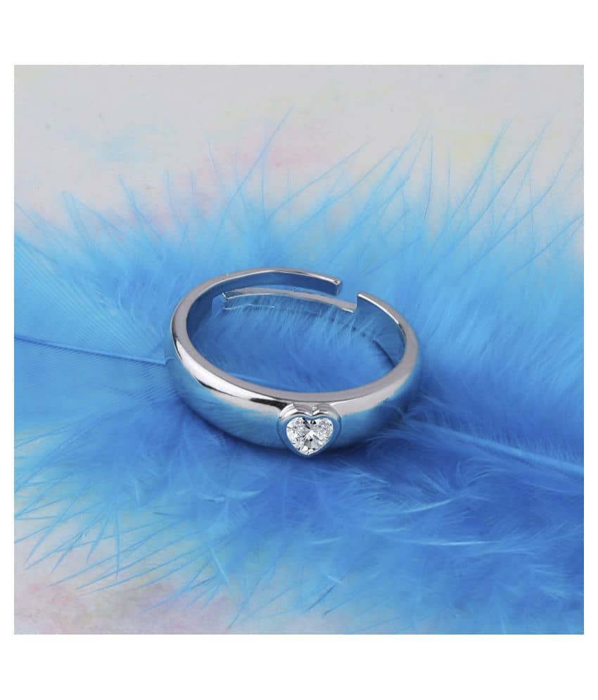 Silver Plated Stylish Solitaire Adjustable Ring For women Girls