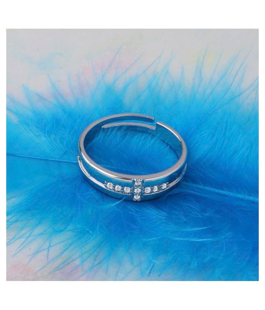 Silver Plated Stylish Solitaire Adjustable Ring For women Girls