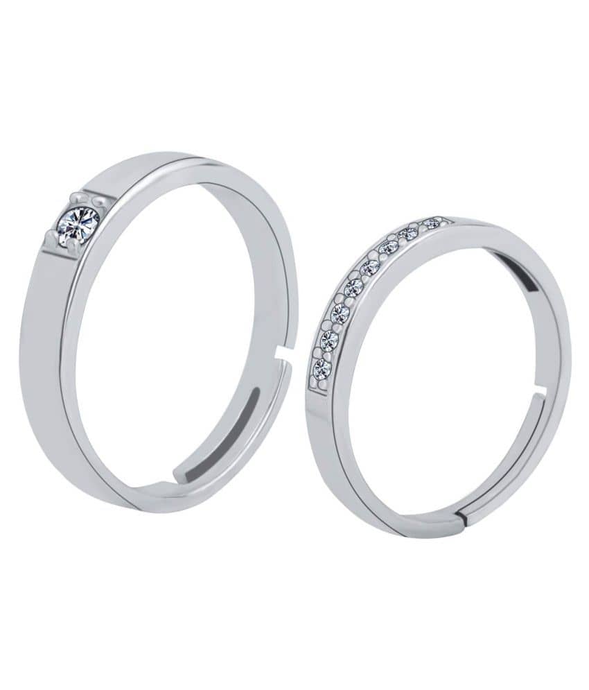 Silver Plated classic Solitaire Adjustable Couple ring  for Men and WomenCouple ring for Girls and Boys-2 pieces