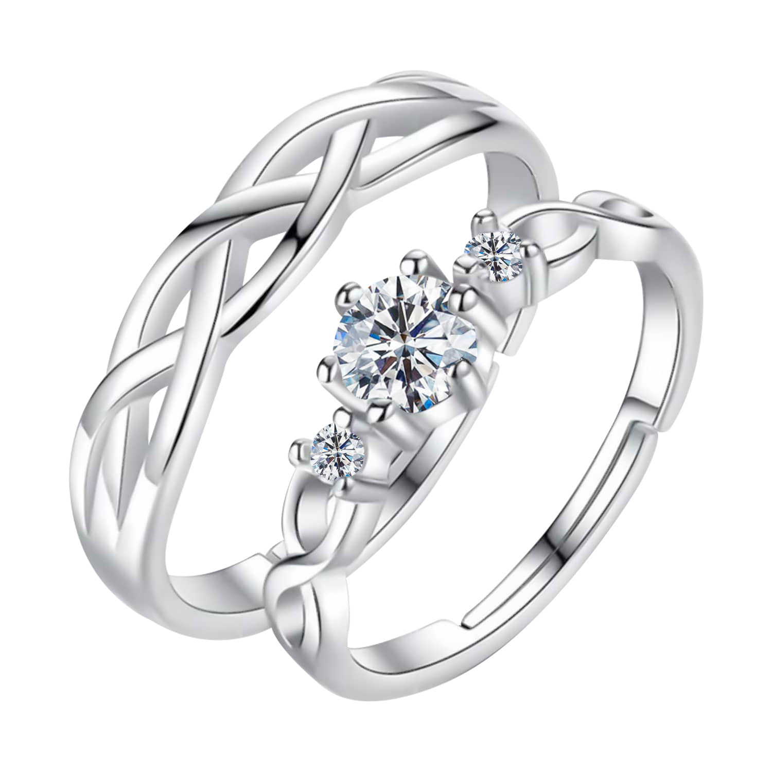 Silverplated Adorable His and Her Adjustable proposal couple ring For Men And Women Jewellery