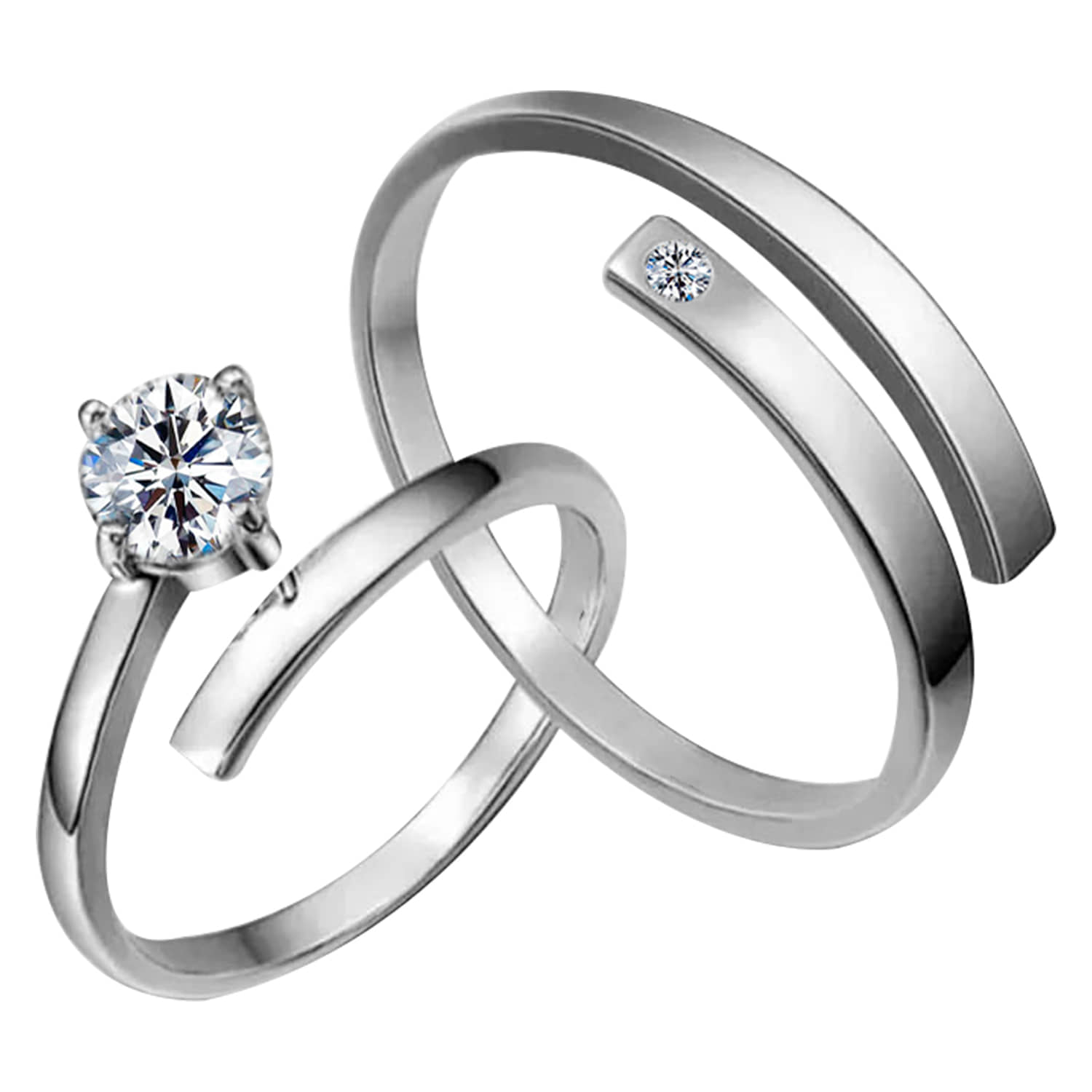 Silverplated Amazing Solitaire His and Her Adjustable proposal couple ring For Men And Women Jewellery