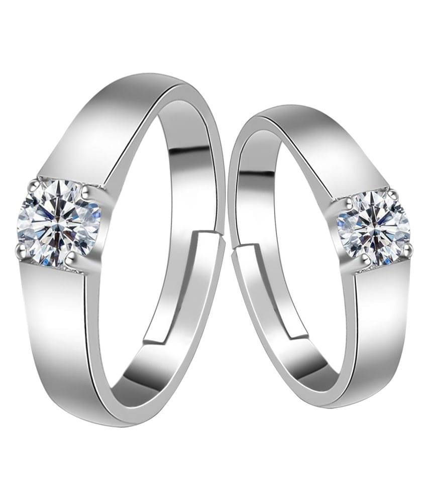 Silverplated Blusing Solitaire  His and Her Adjustable proposal couple ring For Men And Women Jewellery     			Silverplated Blusing Solitaire  His and Her Adjustable proposal couple ring For Men And Women Jewellery