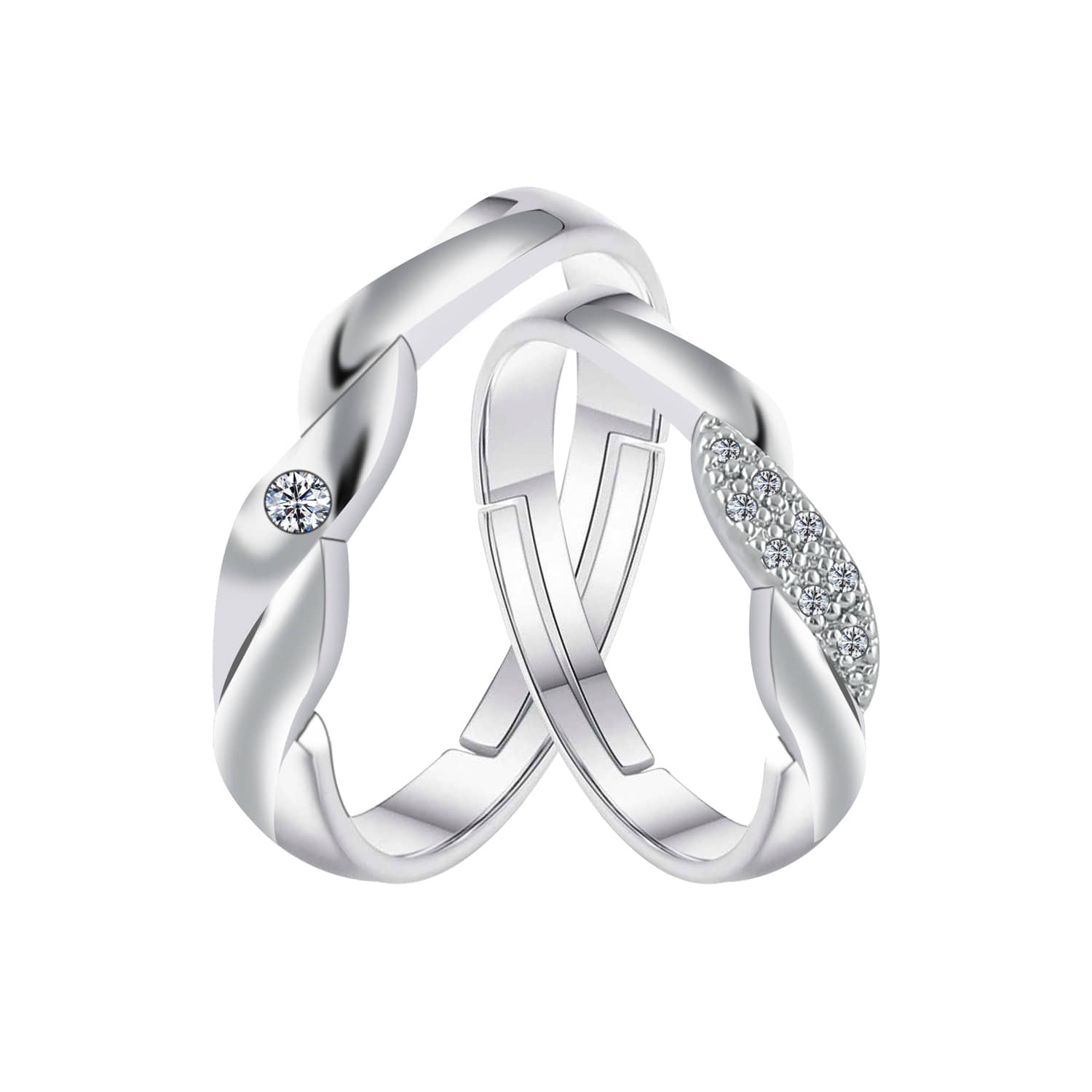 Silverplated Ideal Solitaire LOVE His and Her Adjustable proposal couple ring For Men And Women Jewellery