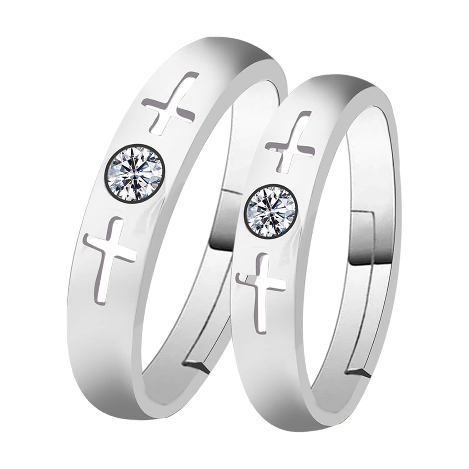 Silverplated Solitaire His and Her Adjustable proposal Same couple ring For Men And Women Jewellery