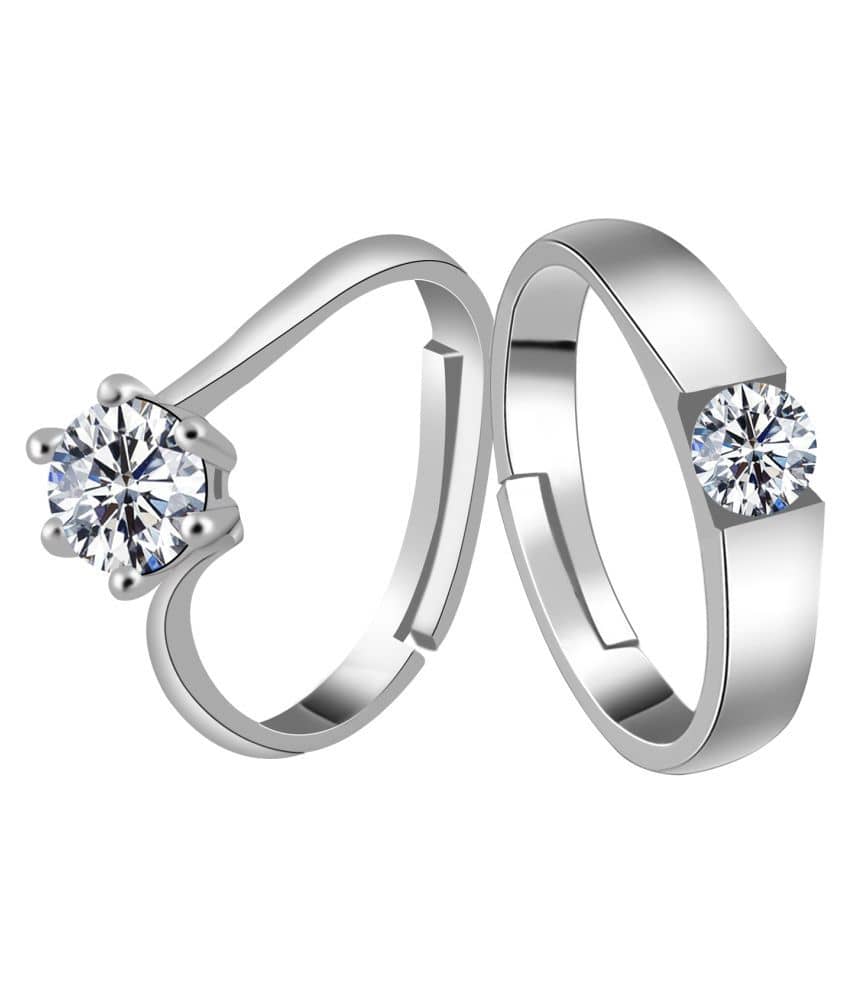 Silverplated lovely Solitaire His and Her Adjustable proposal couple ring For Men And Women Jewellery