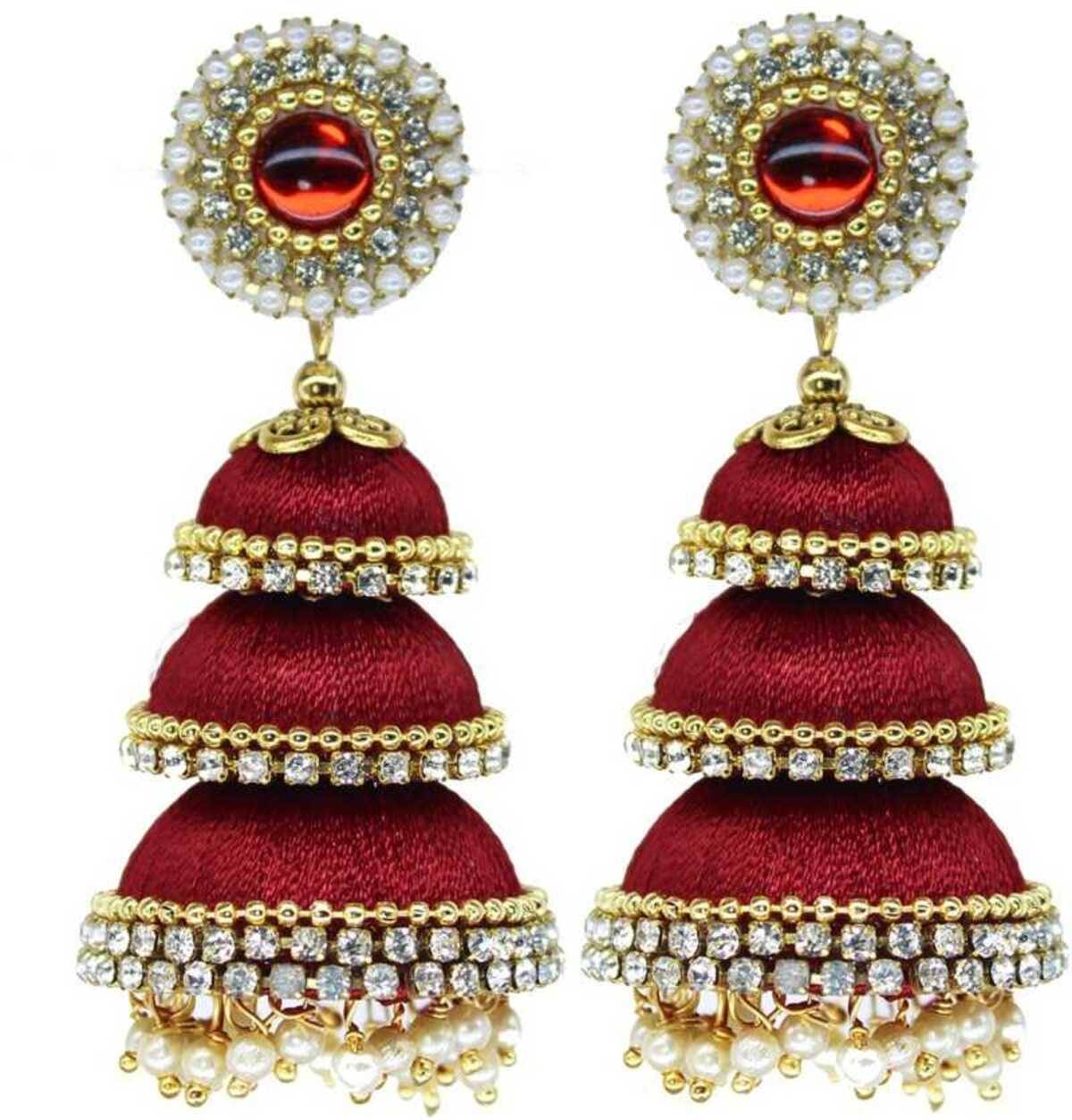     			Three Step Stylist Silk Thread Jhumka Earrings For Women & Girls