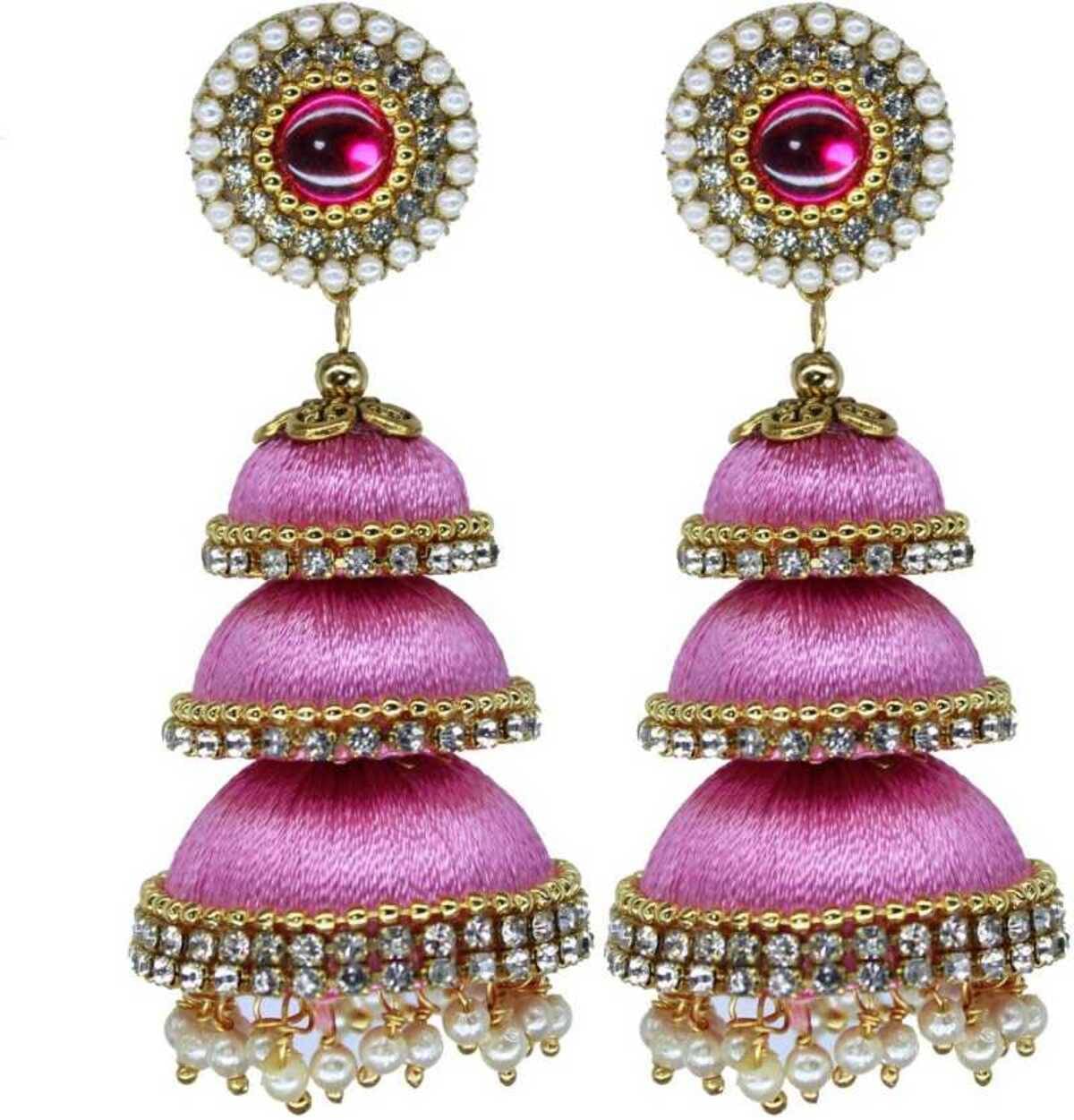     			Three Step Stylist Silk Thread Jhumka Earrings For Women & Girls