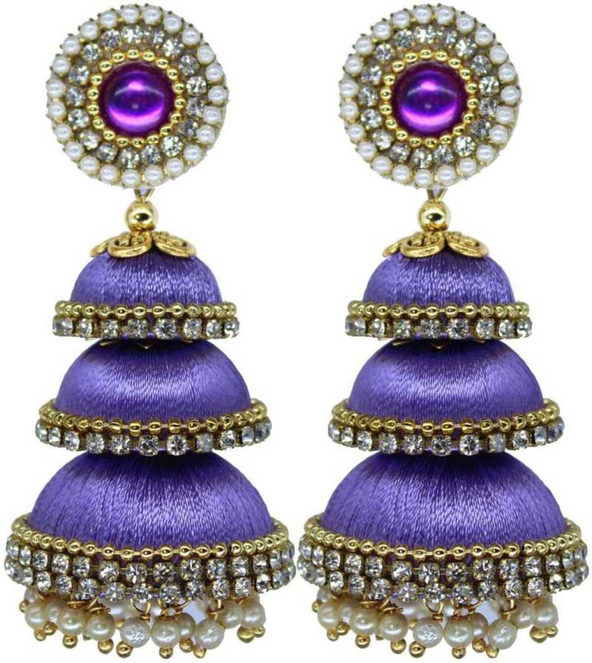     			Three Step Stylist Silk Thread Jhumka Earrings For Women & Girls