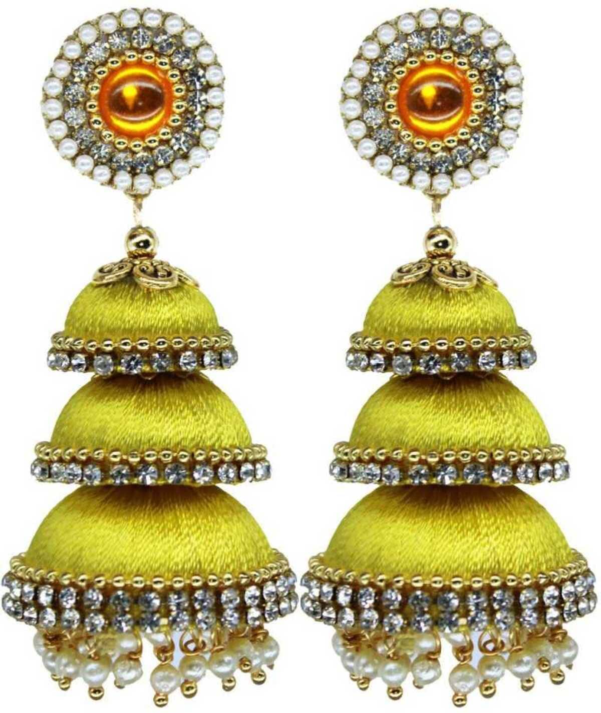     			Three Step Stylist Silk Thread Jhumka Earrings For Women & Girls