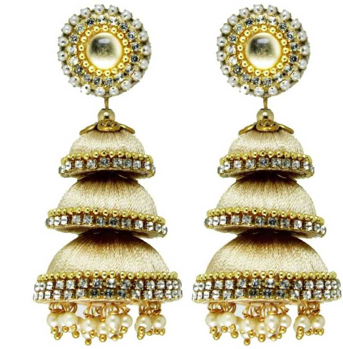     			Three Step Stylist Silk Thread Jhumka Earrings For Women & Girls
