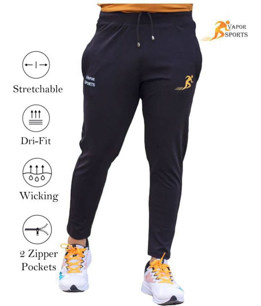 VAPOUR SPORTS Black Polyester Lycra Trackpants - Track Pants | Buy online on ZillyBuy
