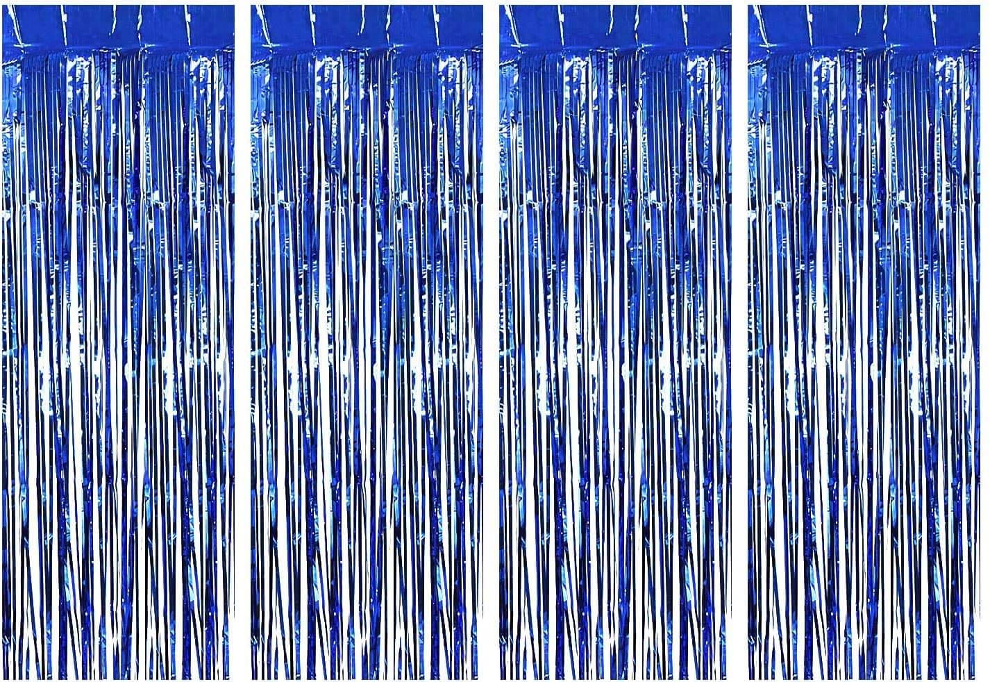     			ZYOZI Party Decoration 4 Pack 3 x 6 Feet Metallic Foil Glitter Shimmer Fringe Curtains for Birthday Wedding Christmas Photo Backdrop Props Party Decorations (Blue)