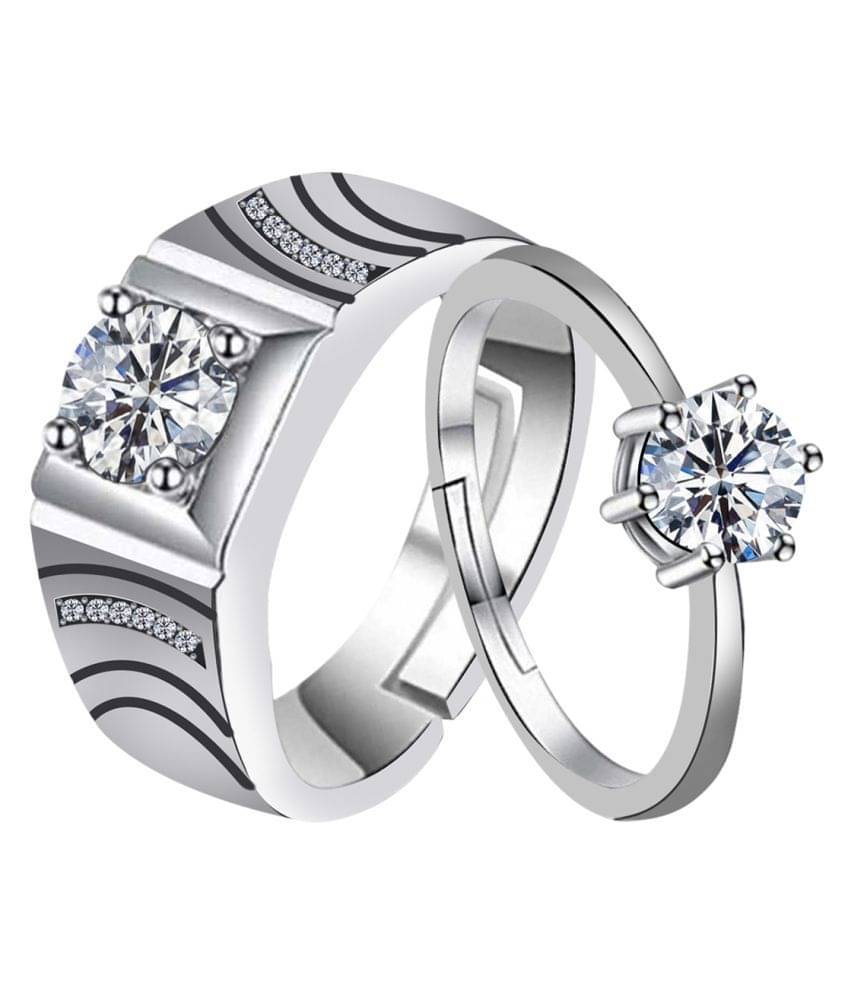     			silver plated fetching round diamond and marvellous designer adjustable couple ring for men and women.