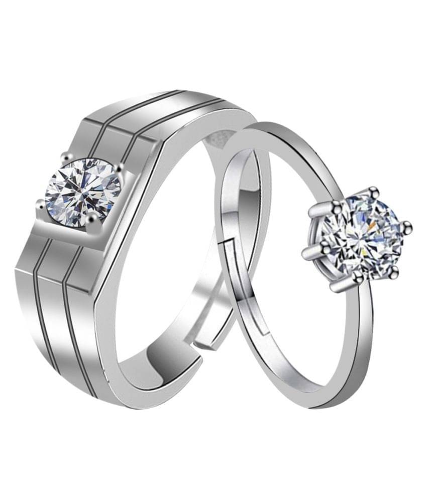     			silver plated winsome and withstand design with round pretty diamond adjustable couple ring for men and women.