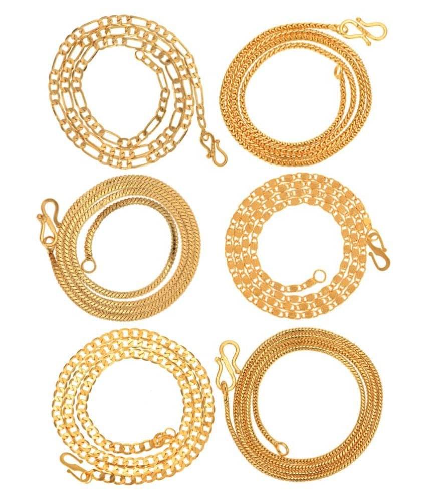 AanyaCentric 22inches Long Combo of 6 Gold Plated Chains for Men Women Girls Boys AanyaCentric 22inches Long Combo of 6 Gold Plated Chains for Men Women Girls Boys