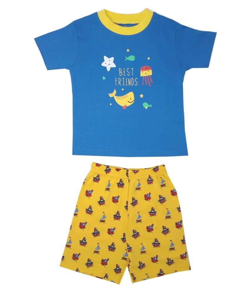 KABOOS Pack of 1 Boys 100% Cotton Nightsuit Set ( Blue ) - Nightwear & Loungewear | Buy online on ZillyBuy