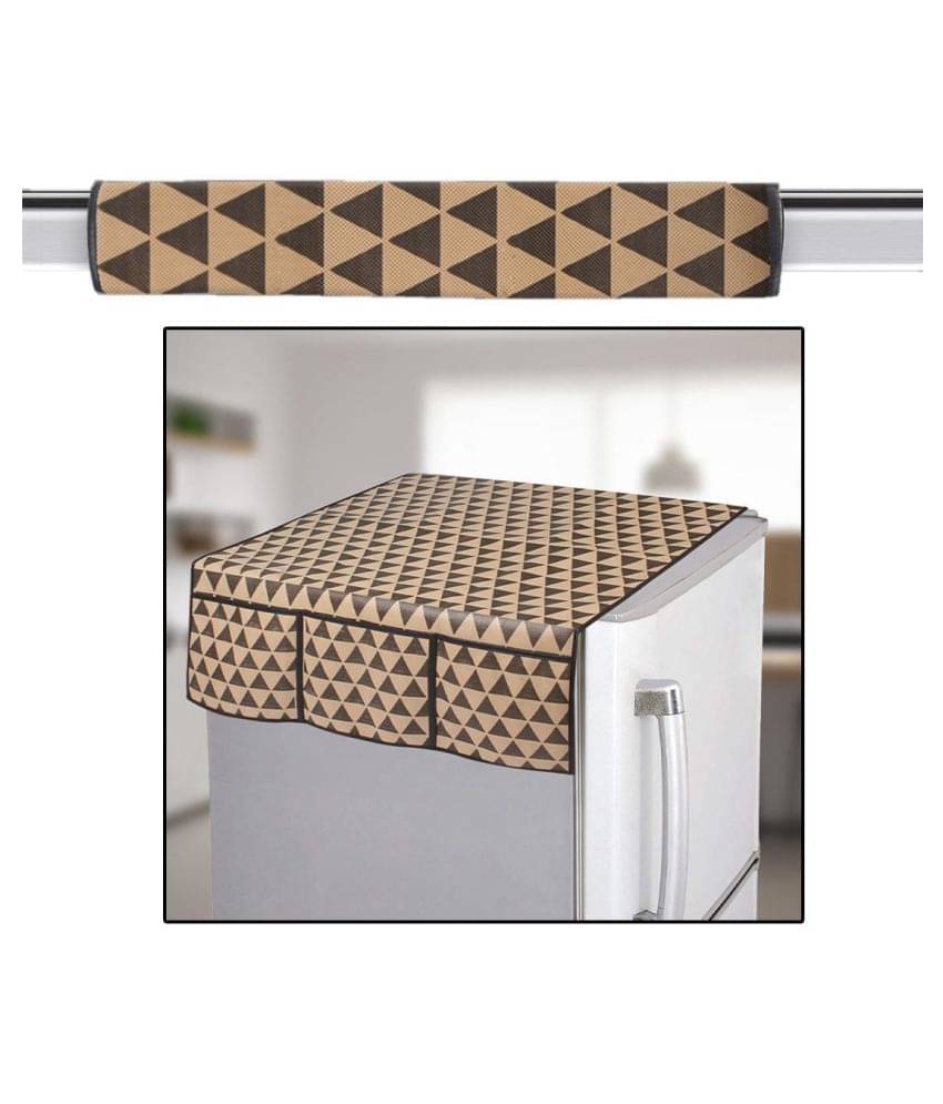     			PrettyKrafts Set of 2 PVC Brown Fridge Top Cover