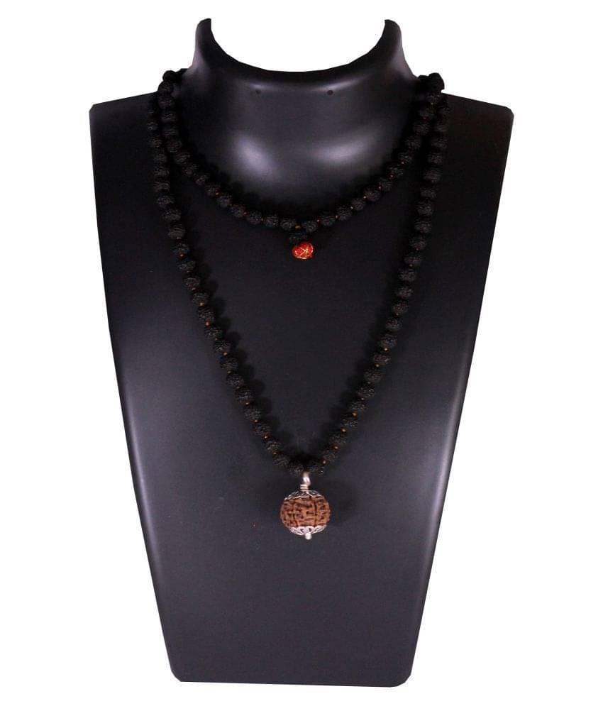 ShivaRatna 4 Mukhi Guru Mani / Bead (5 Mukhi Black Rudraksha Mala) Silver Cap - Lab Certified ShivaRatna 4 Mukhi Guru Mani / Bead (5 Mukhi Black Rudraksha Mala) Silver Cap - Lab Certified