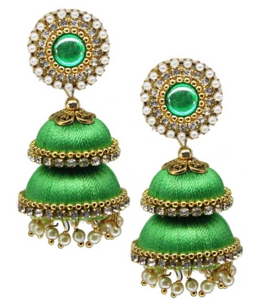 Two Step Lorial Silk Thread Jhumka Earrings For Women & Girls Beads Silk Dori Jhumki Earring Two Step Lorial Silk Thread Jhumka Earrings For Women & Girls Beads Silk Dori Jhumki Earring