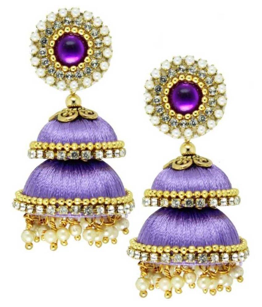     			Two Step Lorial Silk Thread Jhumka Earrings For Women & Girls Beads Silk Dori Jhumki Earring