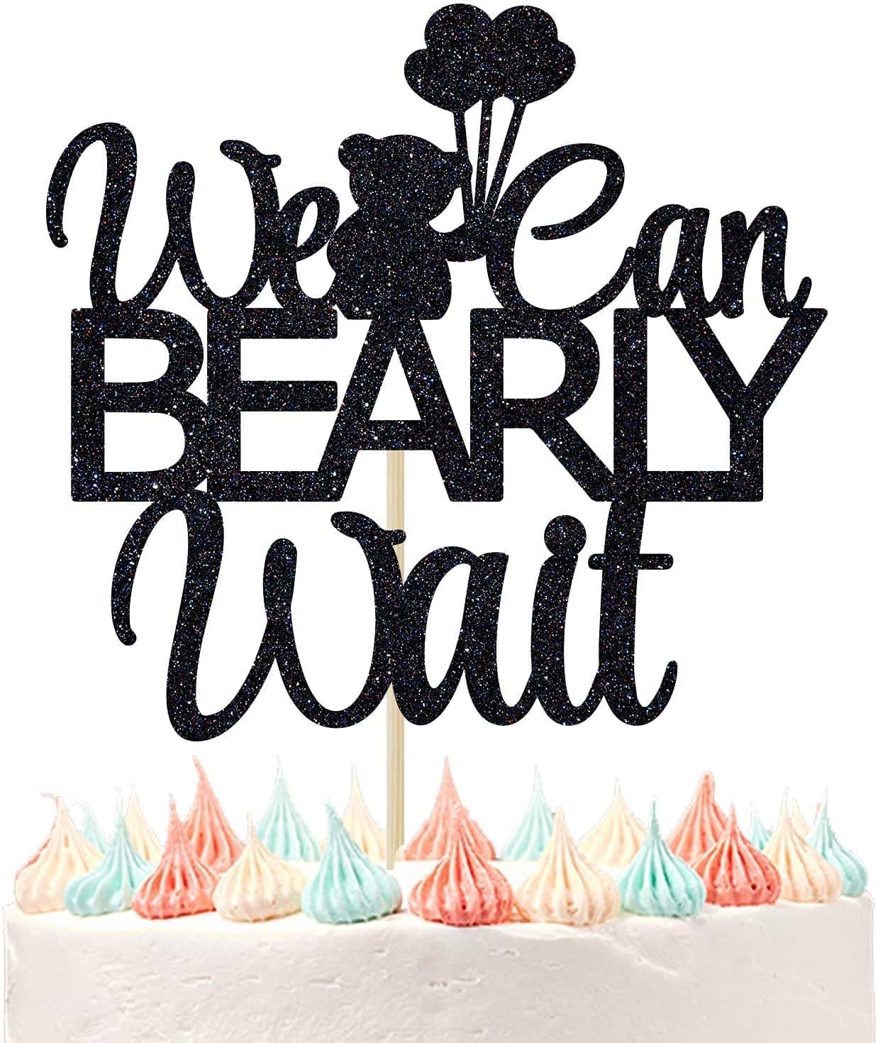     			Zyozi™ We Can Bearly Wait Baby Shower Cake Topper, Baby Bear Theme Baby Shower Gender Reveal Party Decoration Supplies Black Glitter.