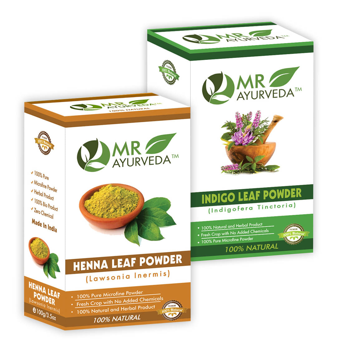 MR Ayurveda Organic Indigo Powder & Herbal Henna Powder, Hair Color Natural Henna 200 g Pack of 2 MR Ayurveda Organic Indigo Powder & Herbal Henna Powder, Hair Color Natural Henna 200 g Pack of 2