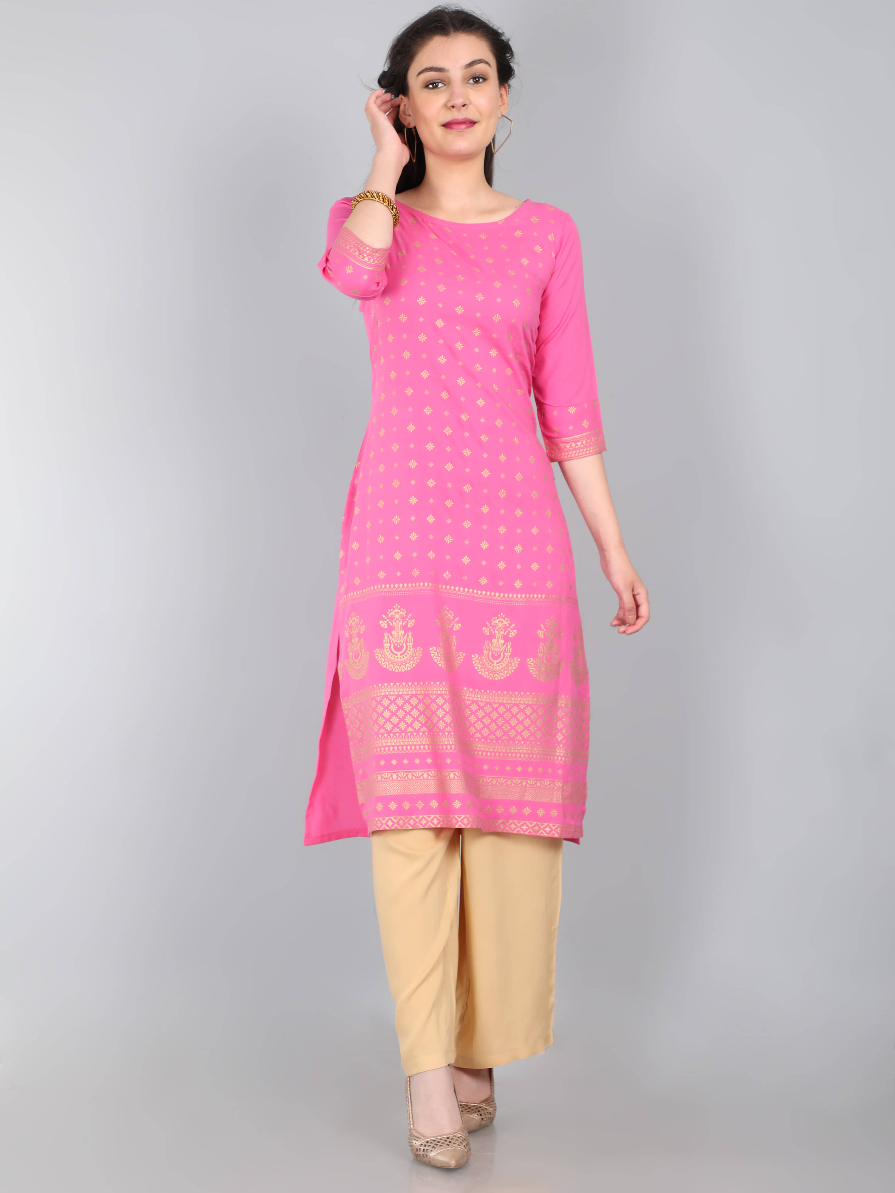 Roar - Pink Rayon Women's Straight Kurti Roar - Pink Rayon Women's Straight Kurti