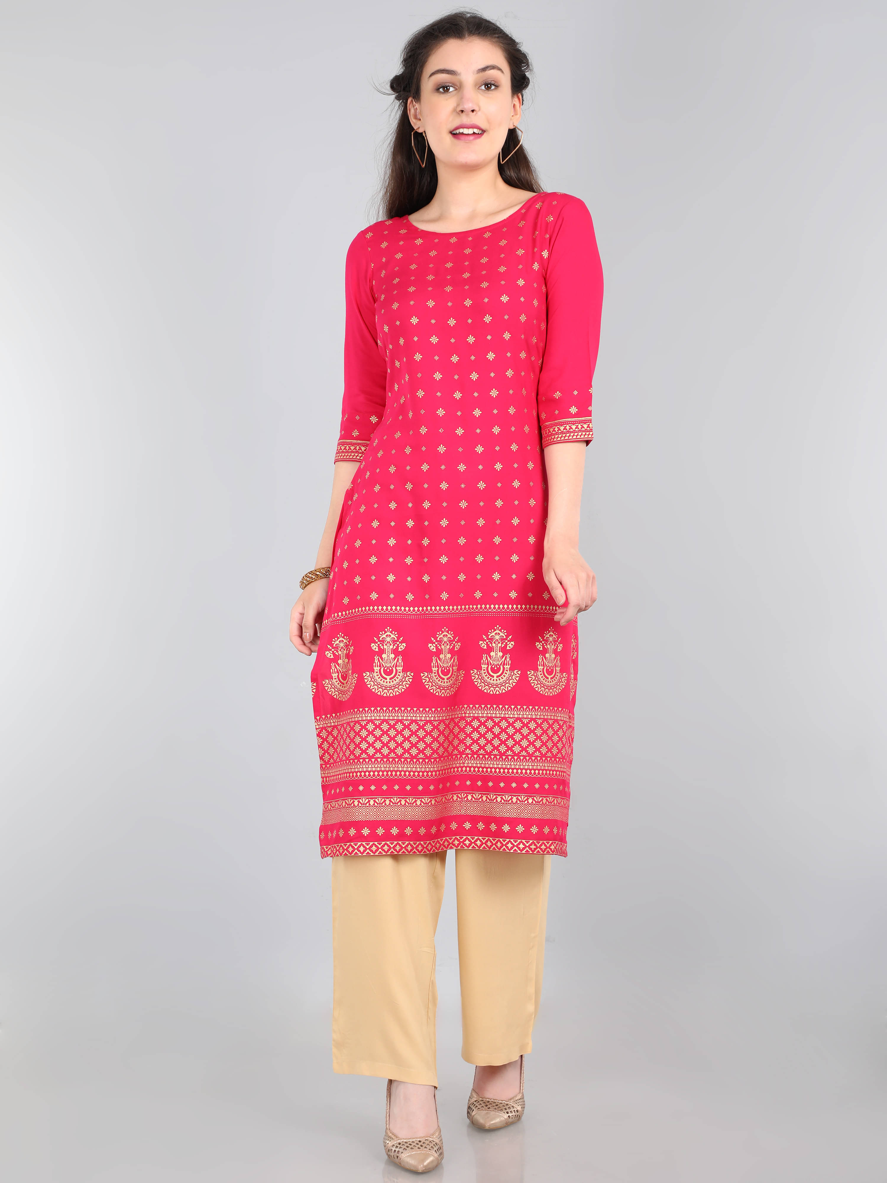Roar - Pink Rayon Women's Straight Kurti Roar - Pink Rayon Women's Straight Kurti