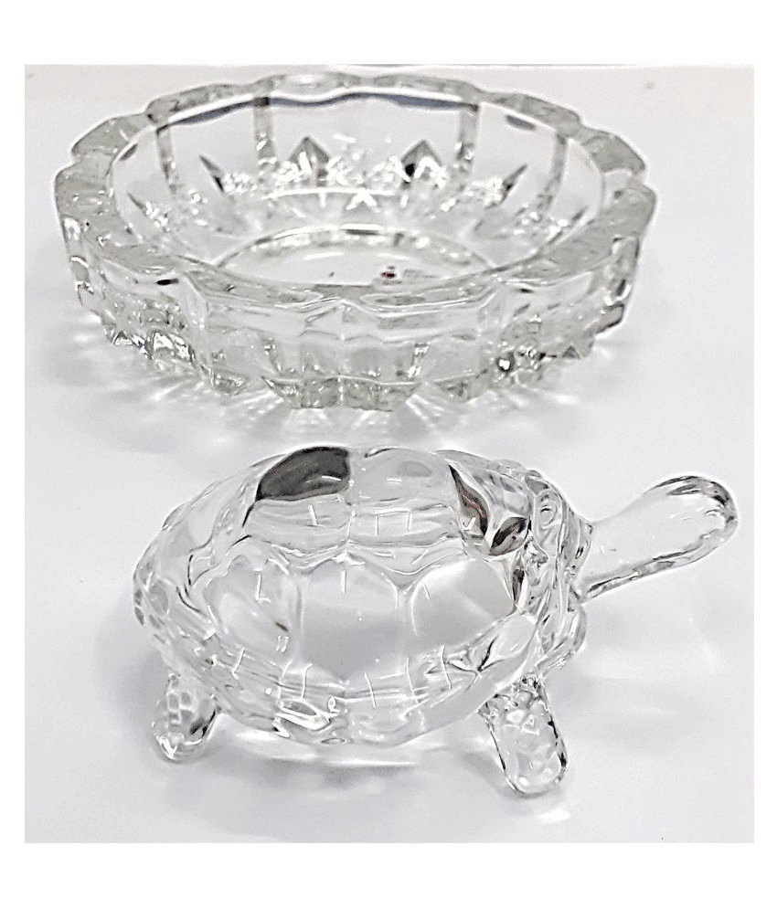 AFTERSTITCH Glass Crystal Tortoise kachua With Plate idols Show pieces Vastu fengshui Statue Good Luck